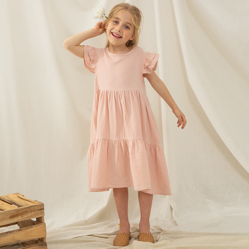 Blush pink high low layered frill dress - Natania by Deepika