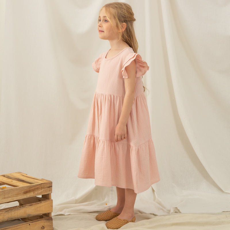 Girls Layered Ruffle Dress 100% Cotton Princess Dresses TZ88