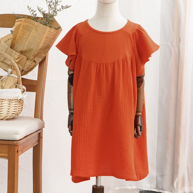 Kids Casual Petal Sleeve Holiday Dresses TZ017