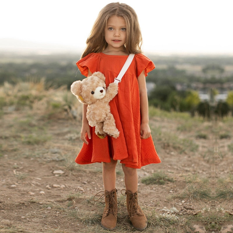 Kids Casual Petal Sleeve Holiday Dresses TZ017