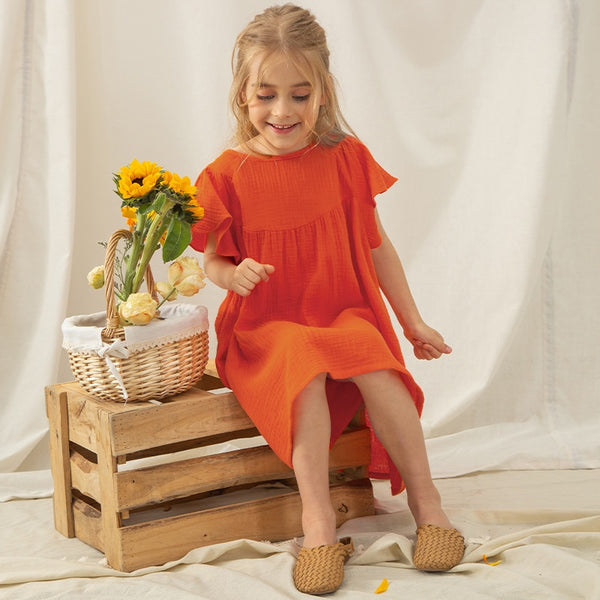 Kids Casual Petal Sleeve Holiday Dresses TZ017