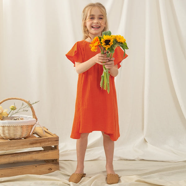 Kids Casual Petal Sleeve Holiday Dresses TZ017