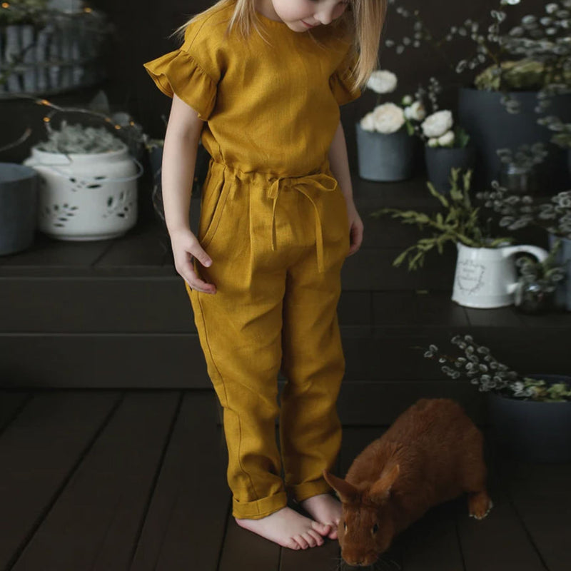 Girls Retro Cotton And Linen Loose Jumpsuit GH49-（Hand Made)