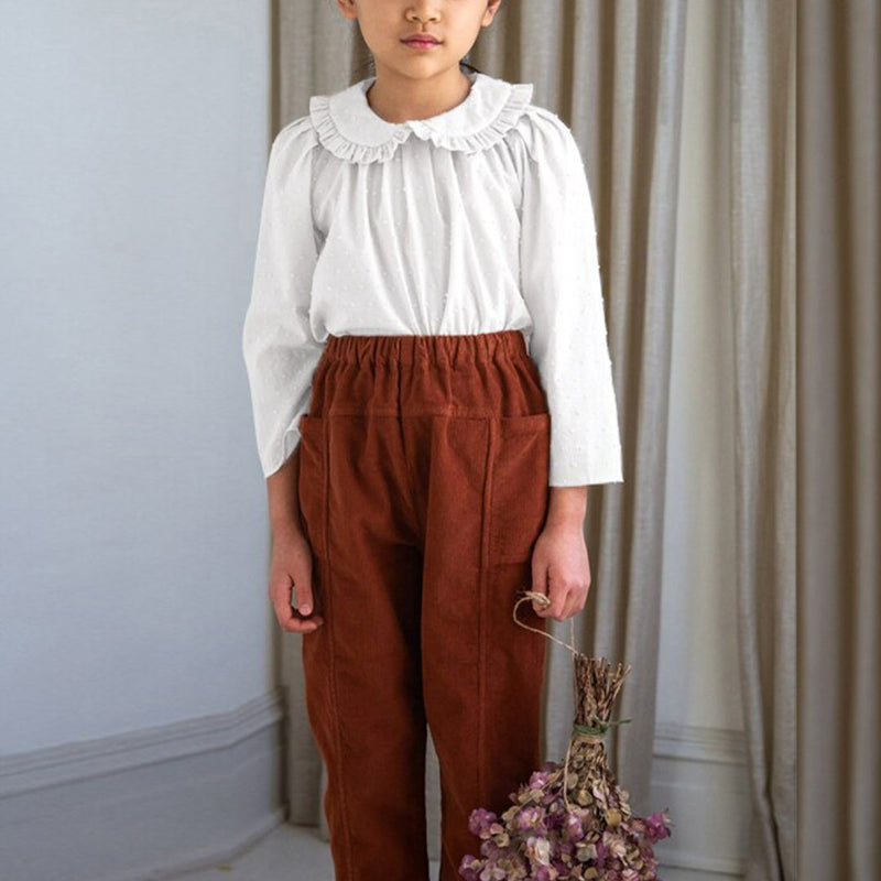 Spring Autumn Kids Pleated Peter Pan Collar Long Sleeves Shirts 225000KCP-(Hand Made)