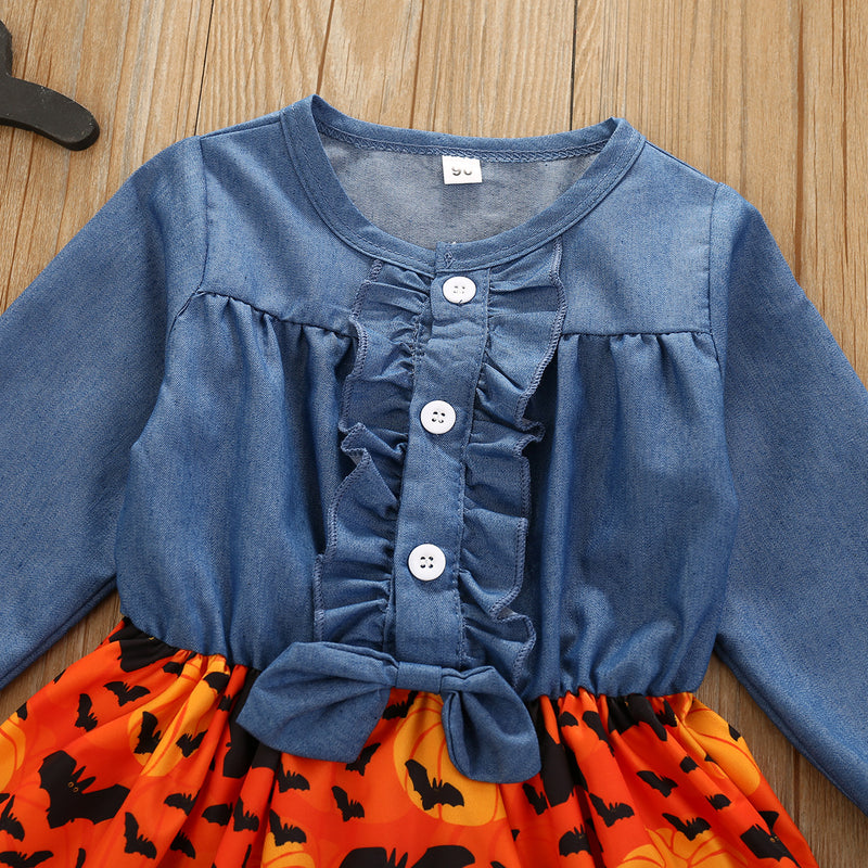 Long Sleeve Bow Denim Dress GH04