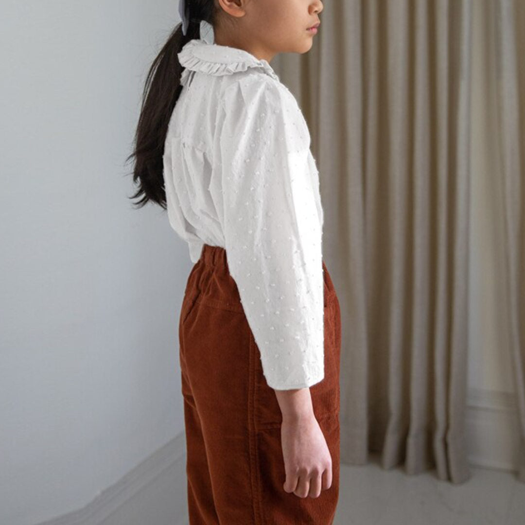 Spring Autumn Kids Pleated Peter Pan Collar Long Sleeves Shirts 225000KCP-(Hand Made)