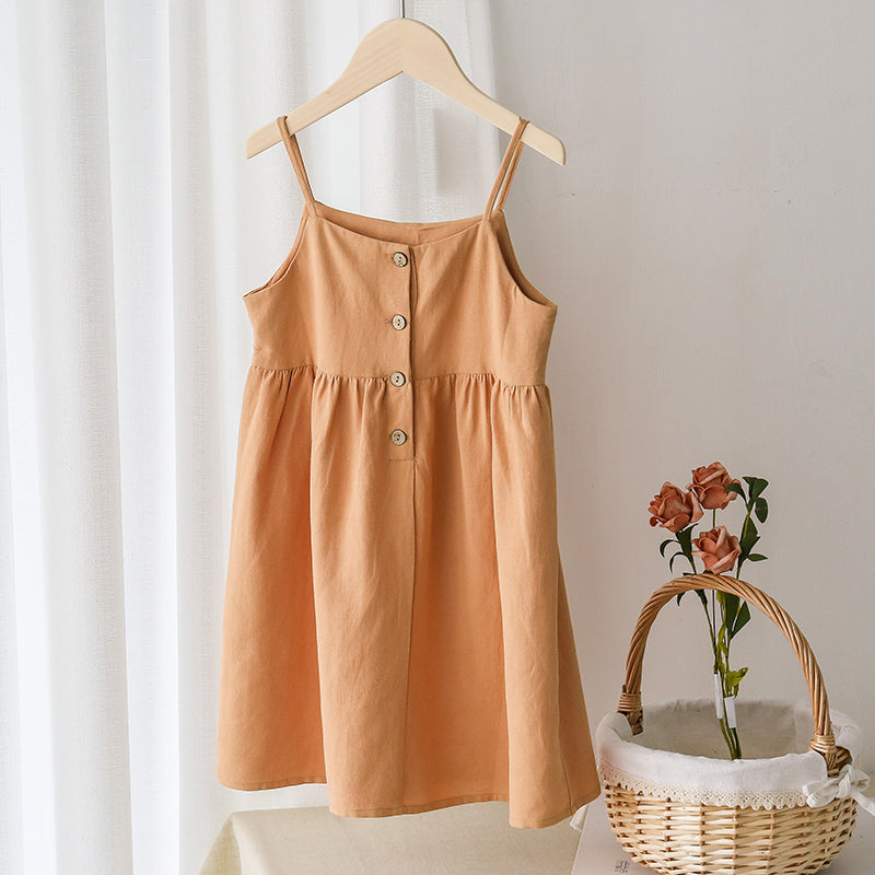 Girls Summer Dress Casual Strapless Button Dress TZ25