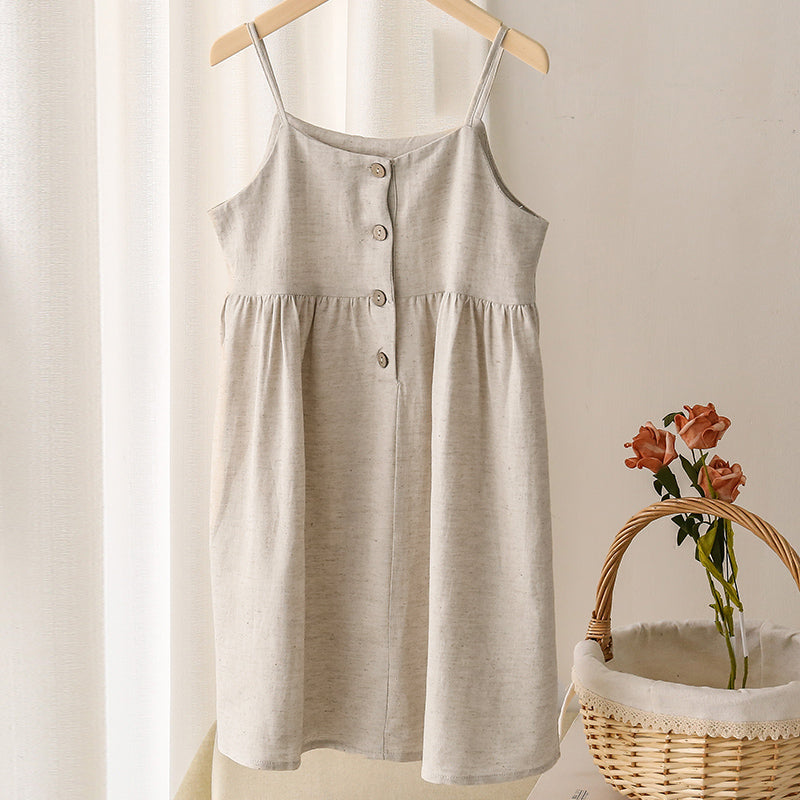 Girls Summer Dress Casual Strapless Button Dress TZ25