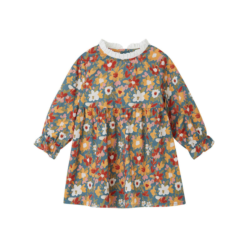 100% Cotton Flower Long Sleeves  A-Line Skirt for Girls GH41