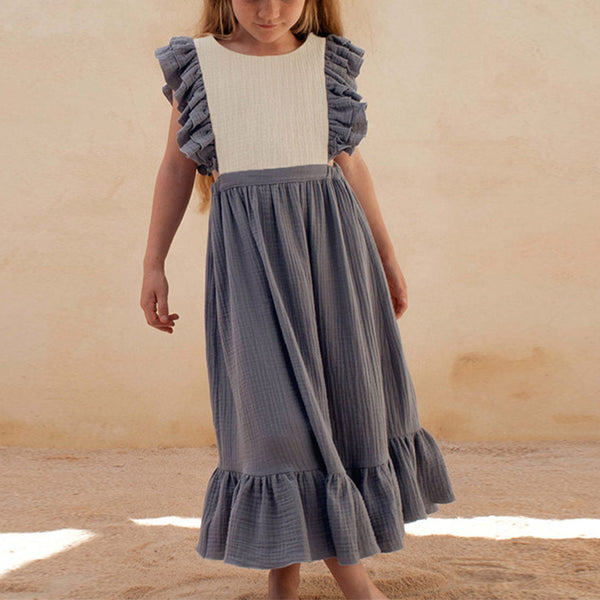 Kids New Vintage Cotton Double Side Frills Dress VV18-（Hand Made)