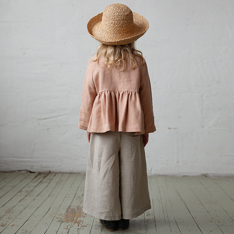 Long-Sleeve Retro Ruffled Round Neck Casual Linen  Blouse  TZ154