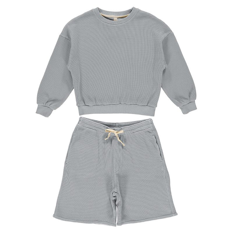 Autumn Retro Casual Round Neck Long-Sleeve Sweatshirt + Drawstring Shorts 2pcs Set TZ131