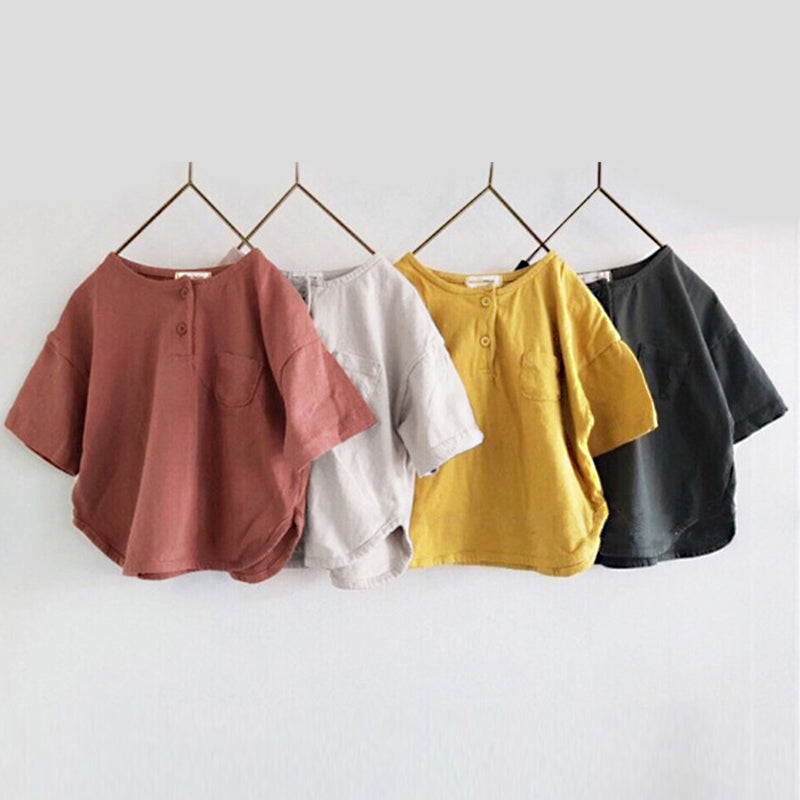 Casual Round Neck Pocket Loose Solid Top Tees WT761