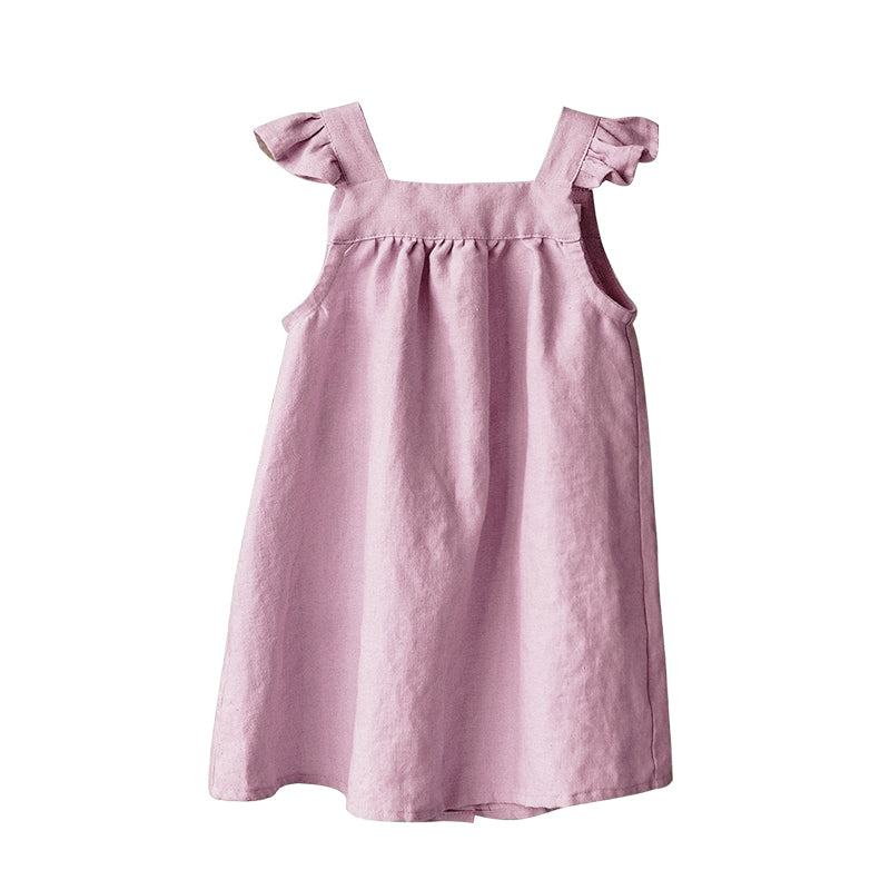 Girls Literary Petal Sleeves Loose Baby Girl Strap Princess Dresses TZ04