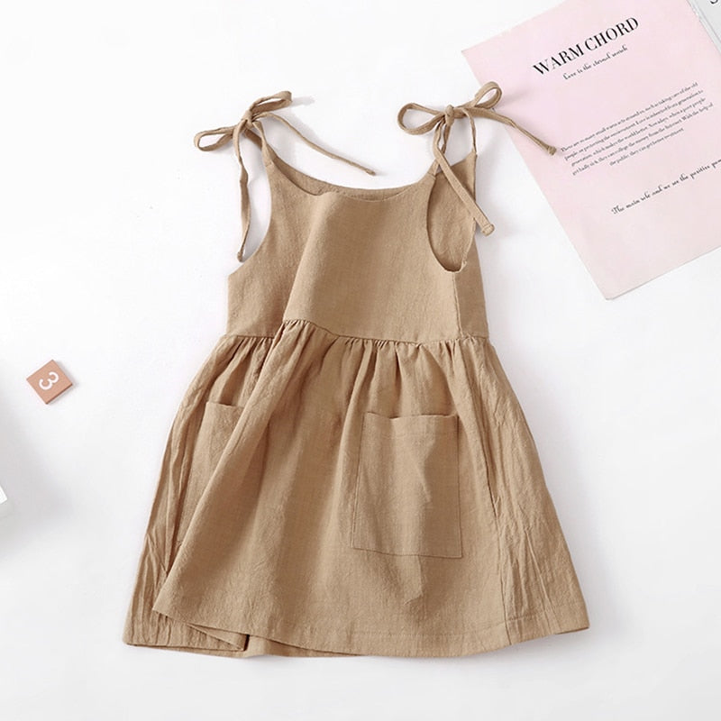 Girls' Solid Color Sling Pocket Dress WT205