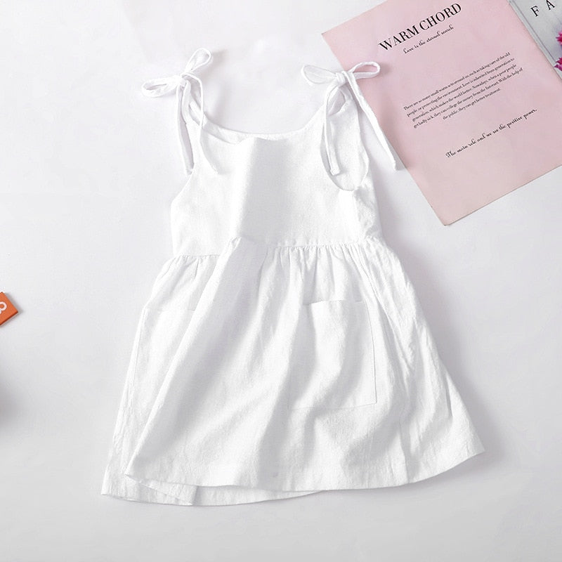 Girls' Solid Color Sling Pocket Dress WT205