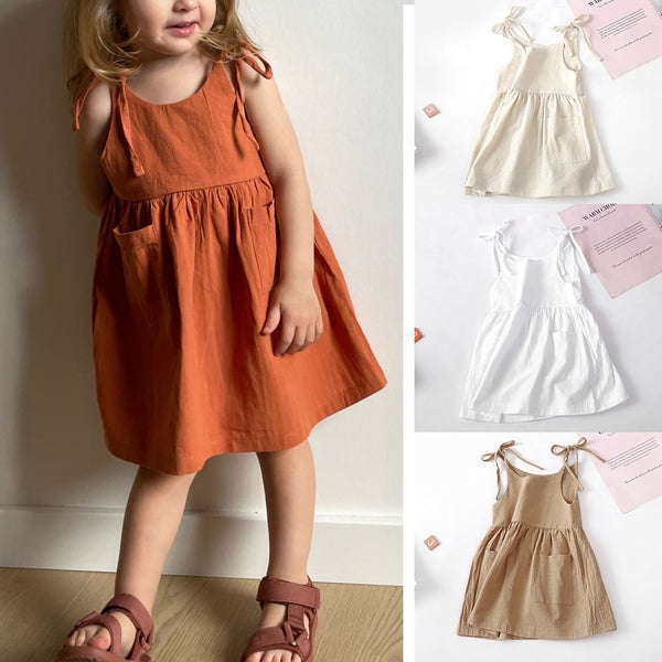 Girls' Solid Color Sling Pocket Dress WT205