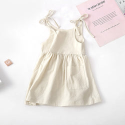 Girls' Solid Color Sling Pocket Dress WT205