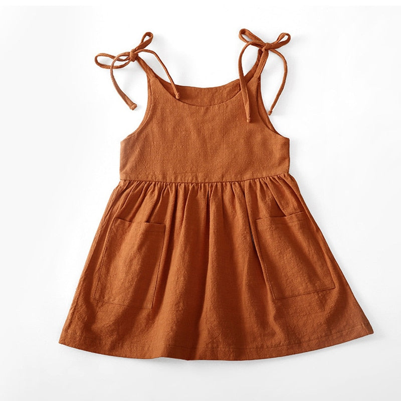 Girls' Solid Color Sling Pocket Dress WT205