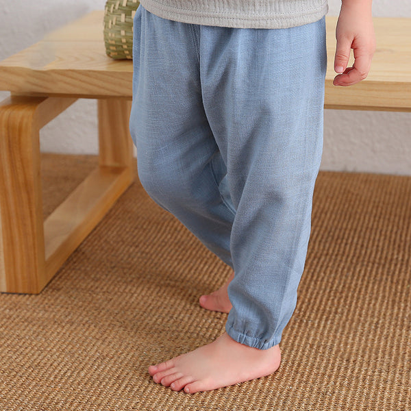 Children Breathable Drawstring Waist Linen Pants WT620