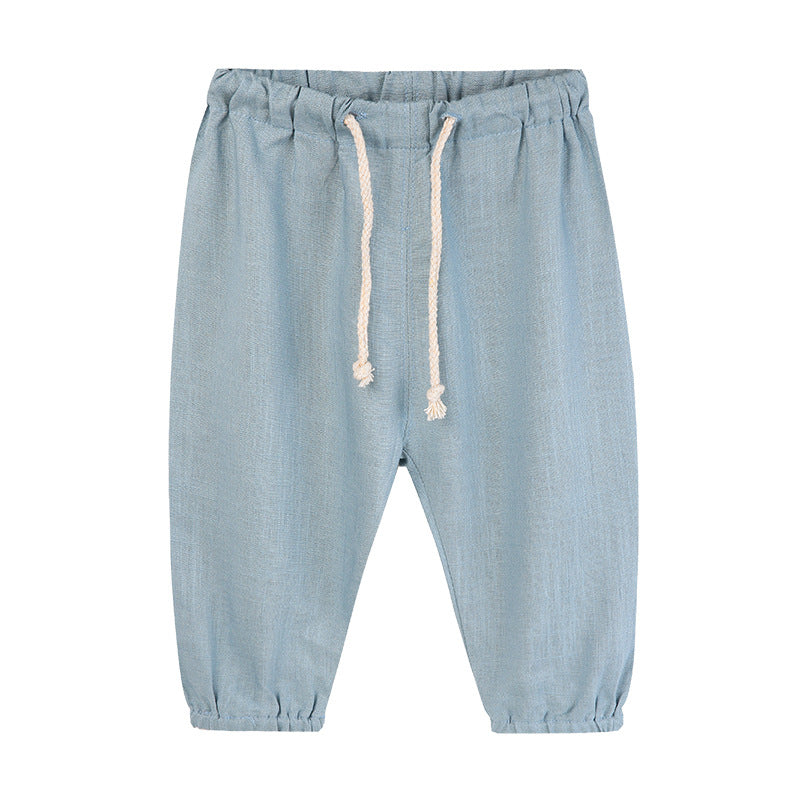 Children Breathable Drawstring Waist Linen Pants WT620