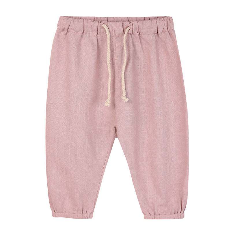 Children Breathable Drawstring Waist Linen Pants WT620