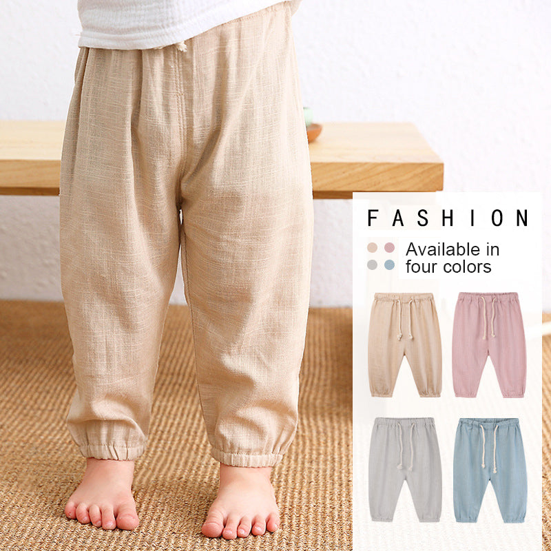 Children Breathable Drawstring Waist Linen Pants WT620