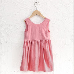 New Children's V-Neck Backless Casual Loose Beach Linen Dresses TZ08