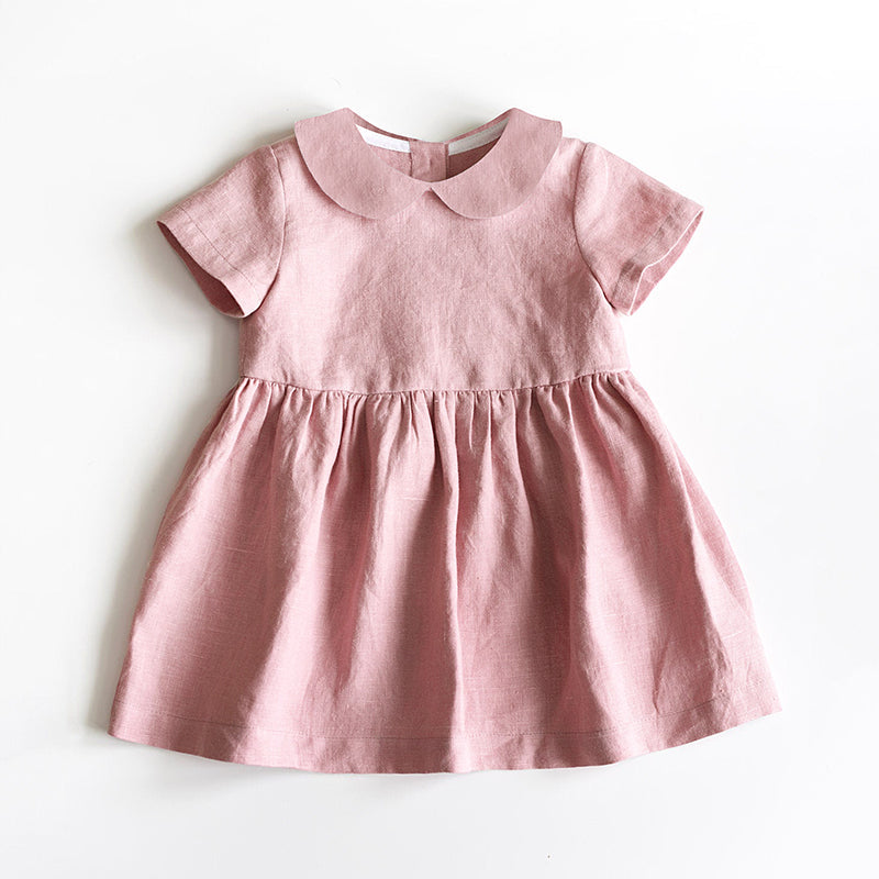 Summer Cotton Linen Doll Collar Baby Princess Dress