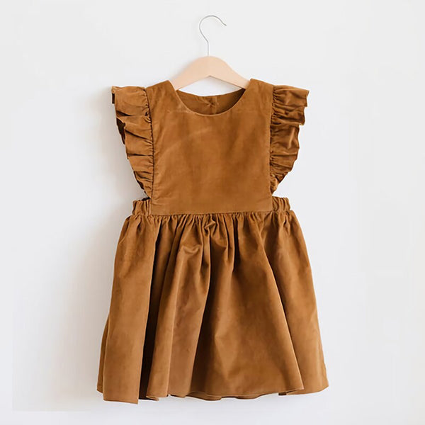 Girl's Retro Ruffle Linen Dress TZ025