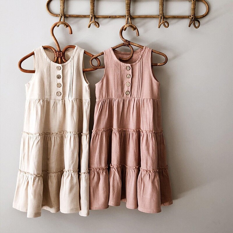 Girls New Beach Style Ruffled Casual Sleeveless Suspender Dresses TZP16-(Hand Made)