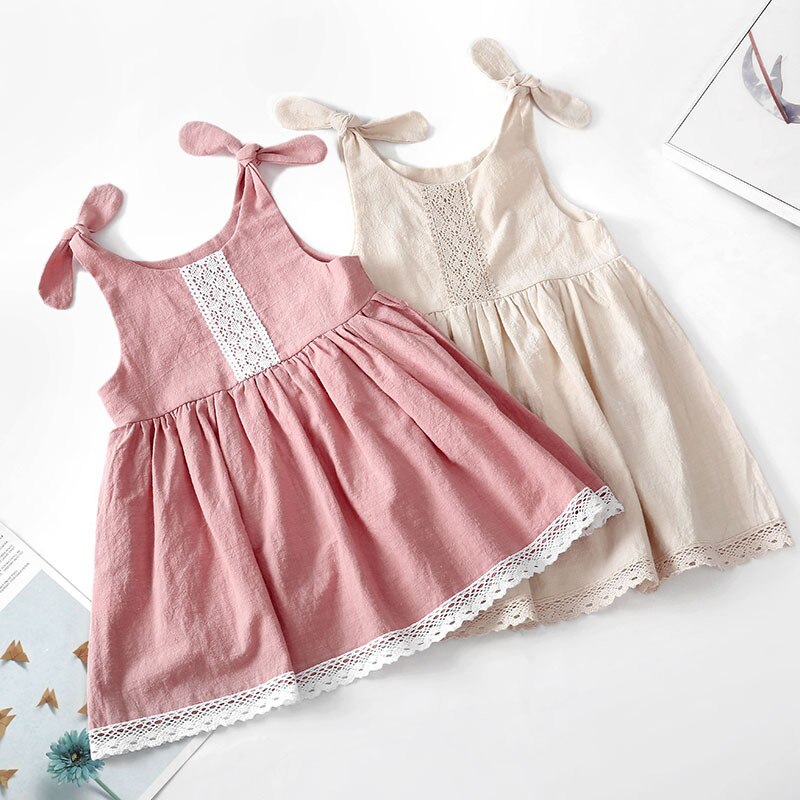 Girls Cotton And Linen Lace Princess Dress WT011