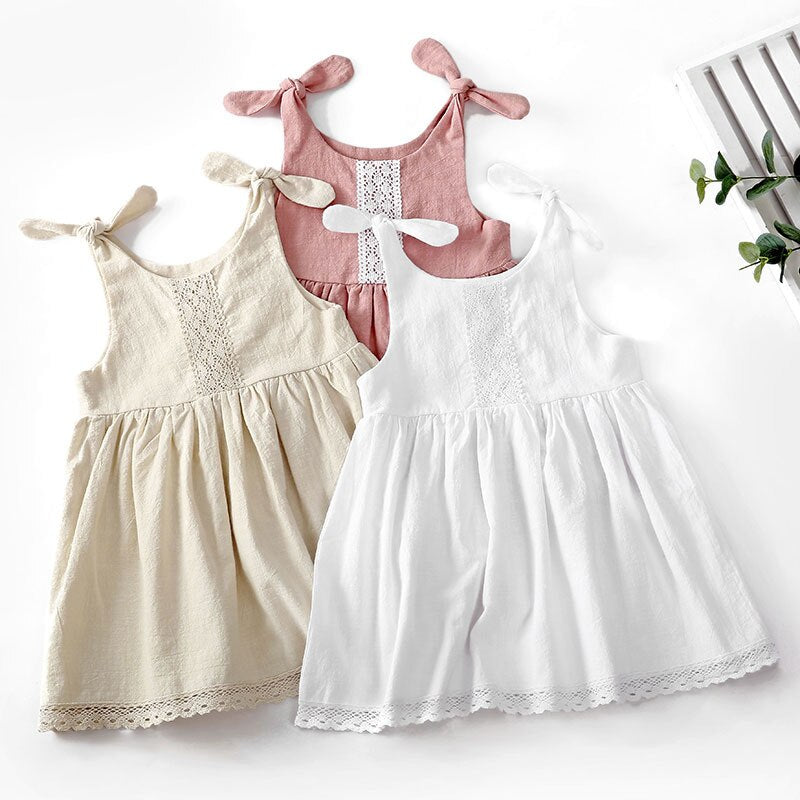 Girls Cotton And Linen Lace Princess Dress WT011