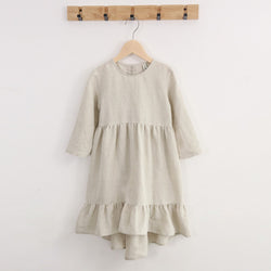 Girls O-neck Long-Sleeve Ruffle Linen  Princess Dress TZ64