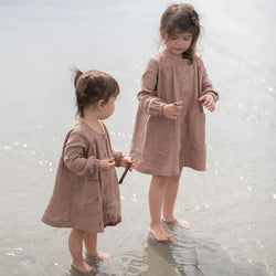 Girls Cotton And Linen Retro Long-Sleeve Dress TZ010