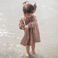 Girls Cotton And Linen Retro Long-Sleeve Dress TZ010