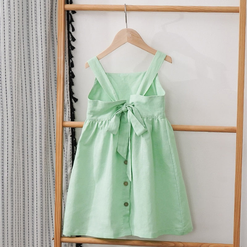 Girls' Cotton And Linen Sleeveless Suspender Dress TZ77