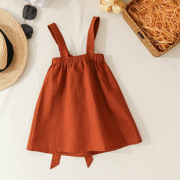 Girls Cotton-Linen Back Suspender Dress TZ35