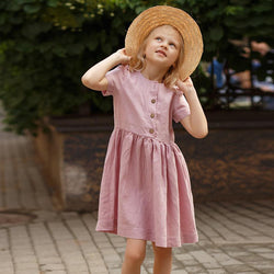 Round Neck Linen Short Sleeve Casual Sweet Princess Dresses TZ05