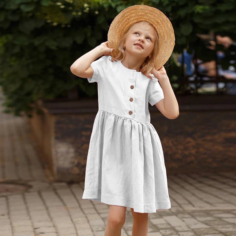 Round Neck Linen Short Sleeve Casual Sweet Princess Dresses TZ05