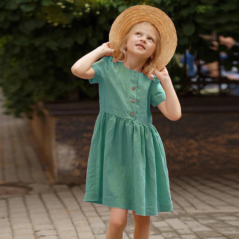 Round Neck Linen Short Sleeve Casual Sweet Princess Dresses TZ05