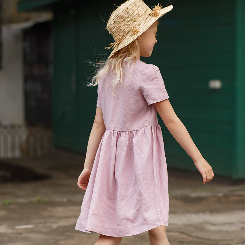 Round Neck Linen Short Sleeve Casual Sweet Princess Dresses TZ05