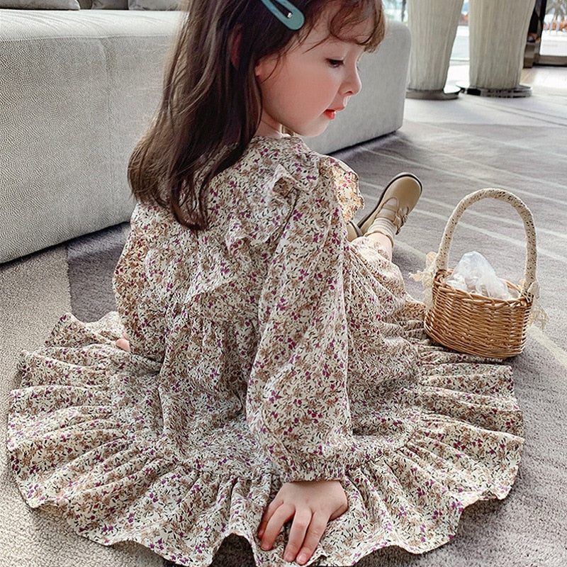 Girls Floral New Long-Sleeve Printed  Dresses WTA11