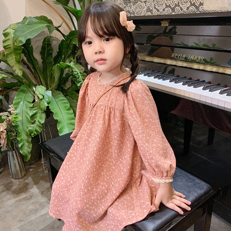 Girls Floral Print New Silky Breathable Long-Sleeve Dresses WTA08