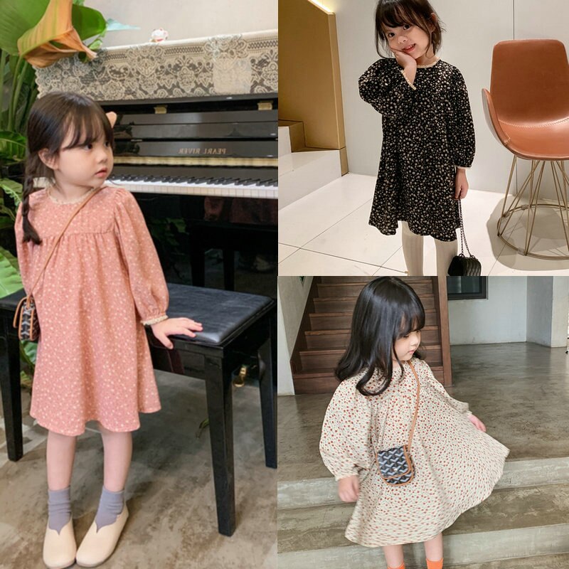 Girls Floral Print New Silky Breathable Long-Sleeve Dresses WTA08