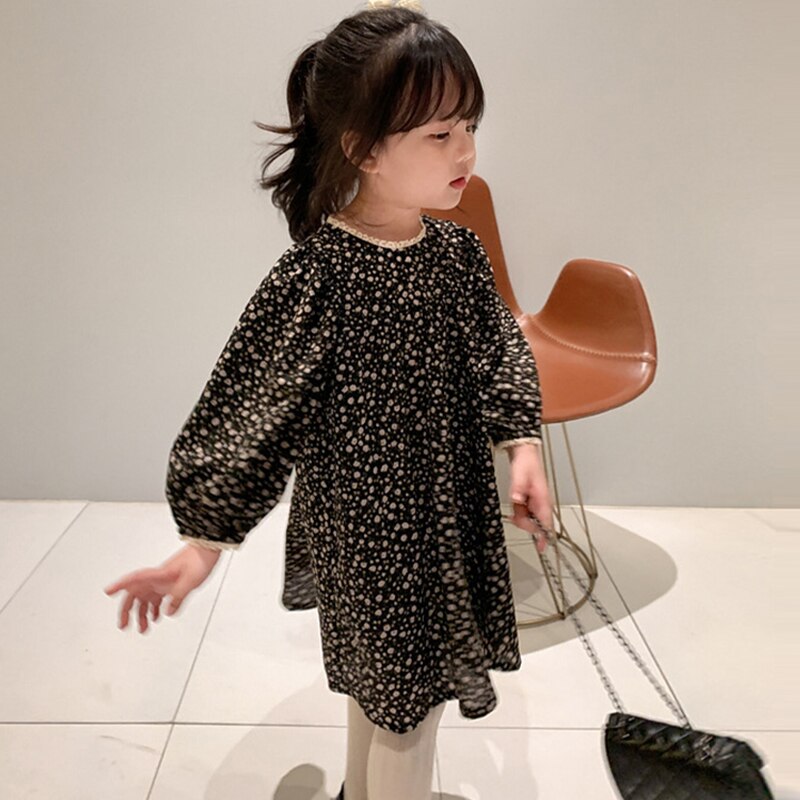 Girls Floral Print New Silky Breathable Long-Sleeve Dresses WTA08