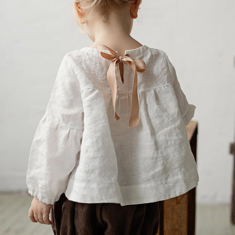 Girls Linen Blouses  Bow Girl Forest Cotton And Linen Long-Sleeve Shirts TZ45