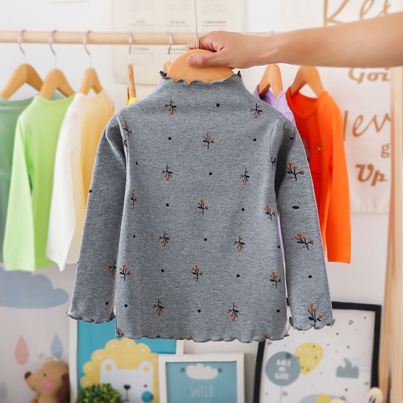 Girls Print Turtleneck T-Shirt Spring And Autumn Children's Cotton Long-Sleeve Basic Shirts Baby Kids Clothes New Top Tees WTB21