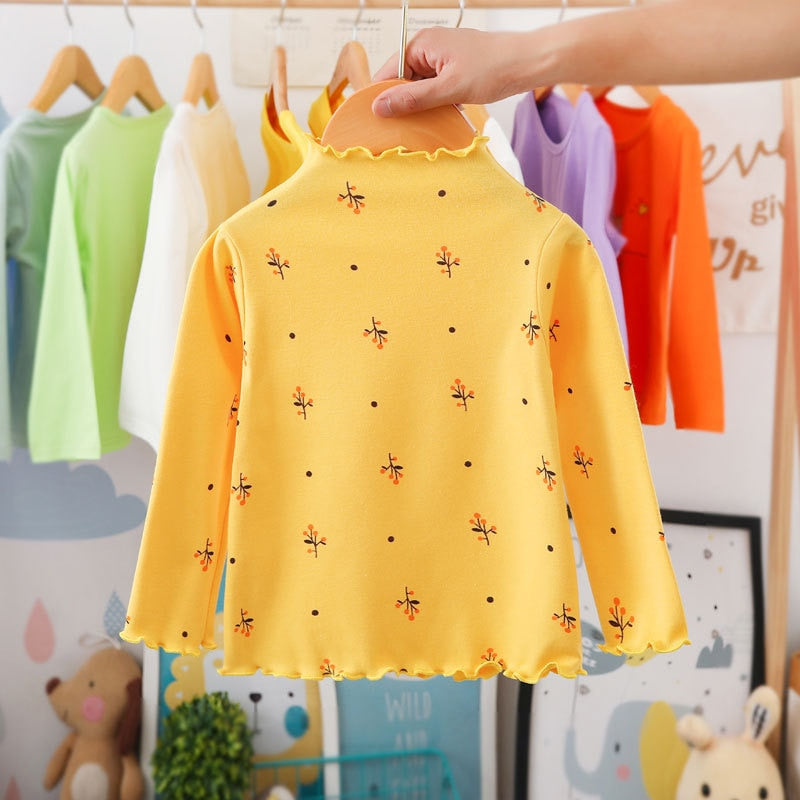 Girls Print Turtleneck T-Shirt Spring And Autumn Children's Cotton Long-Sleeve Basic Shirts Baby Kids Clothes New Top Tees WTB21