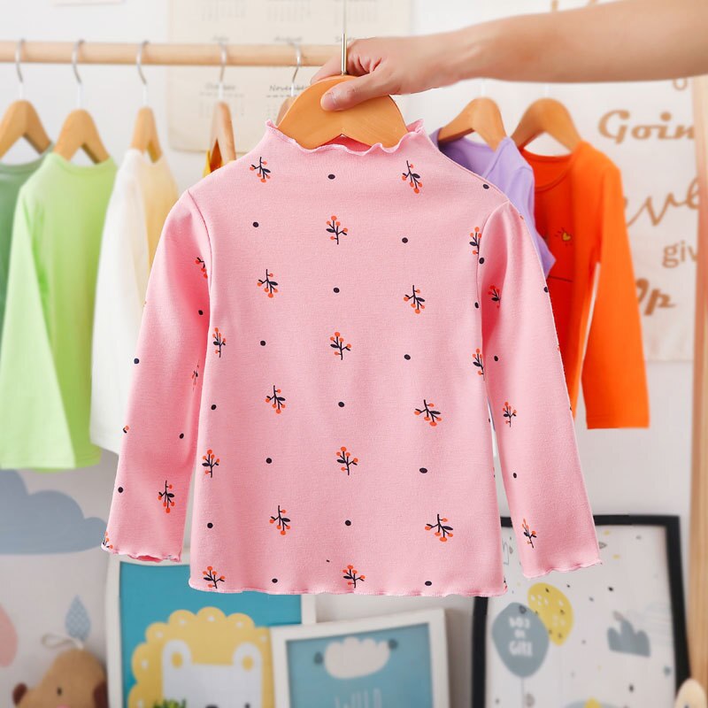 Girls Print Turtleneck T-Shirt Spring And Autumn Children's Cotton Long-Sleeve Basic Shirts Baby Kids Clothes New Top Tees WTB21